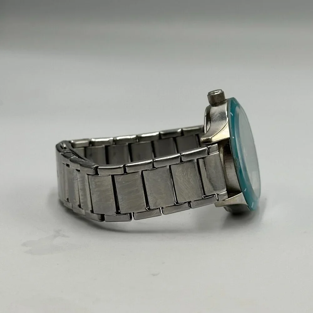 3/$30 Fastrack Watch Women Silver Tone Green Dial Stainless Steel 34MM